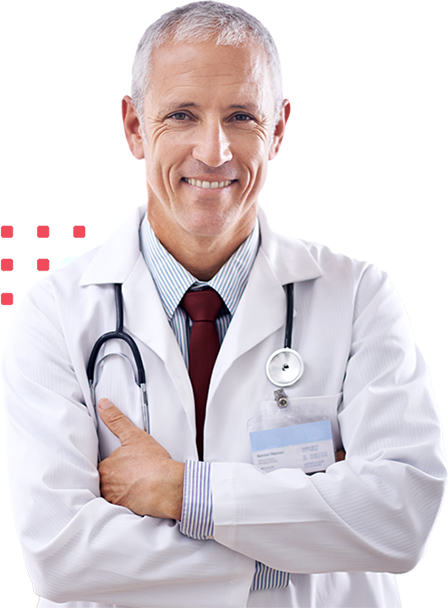 Male medical professional in white lab coat with stethoscope